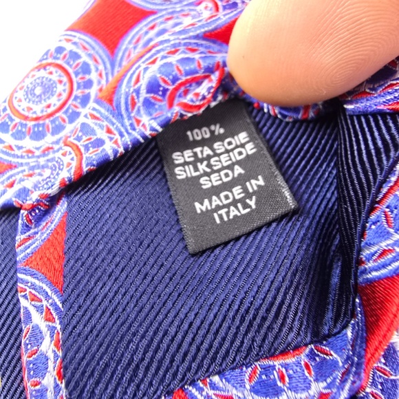 ERMENEGILDO  ZEGNA Textured Medallion Silk Tie (Red -Blue -White) Made In Italy - Picture 7 of 9